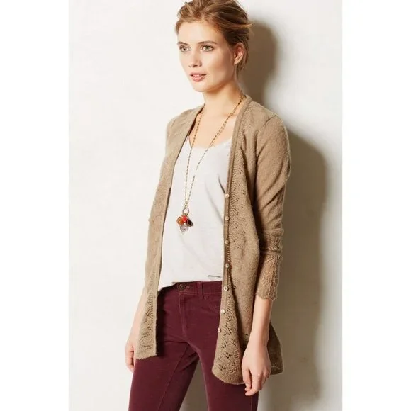 Anthropologie Rosie Neira Mohair Blend Crochet Pointelle Cardigan Sweater Size S - Picture 3 of 11